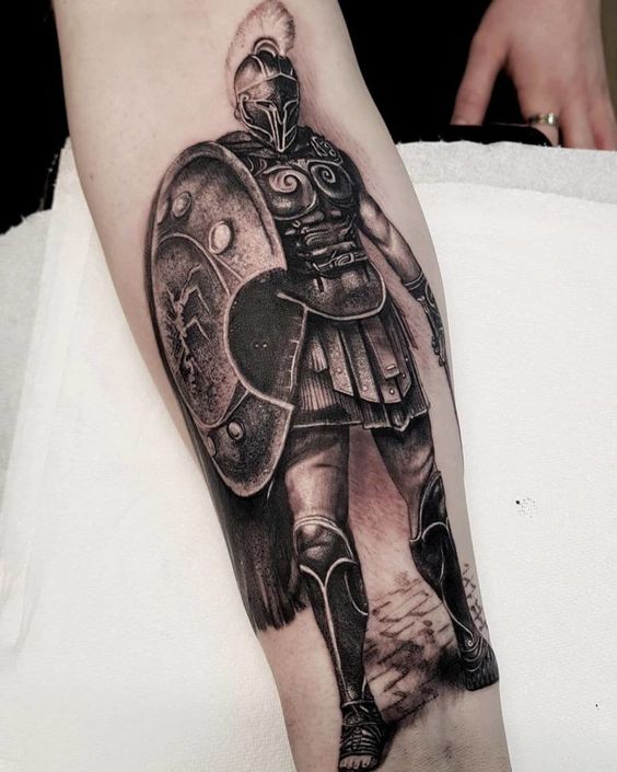 Gladiator tattoo on the forearm for men