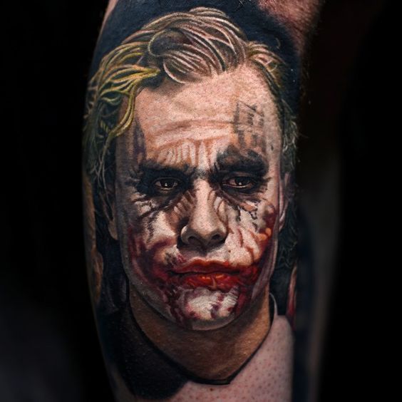 Joker tattoo on calf