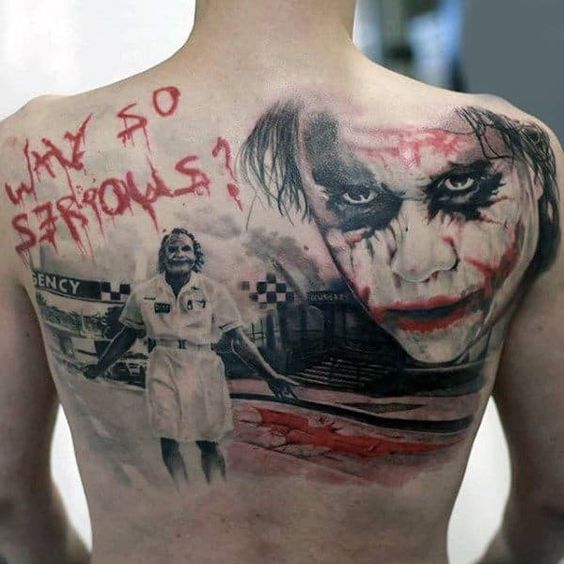 Joker tattoo on the back for men