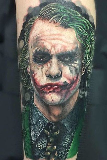 Joker tattoo on calf