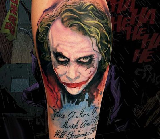 Joker tattoo on calf