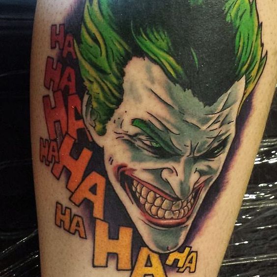 Joker tattoo on calf