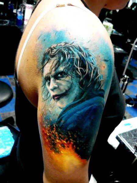 Shoulder joker tattoo for women