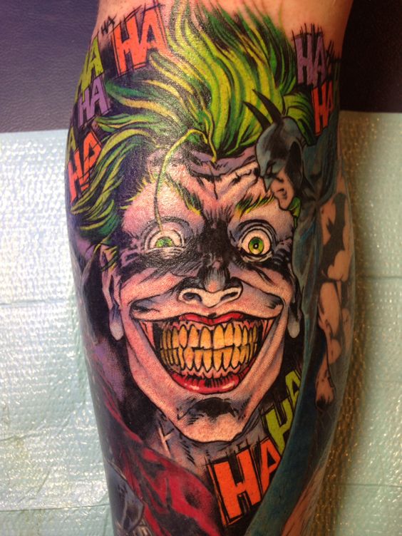 Joker tattoo on calf