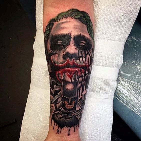 Joker tattoo on the forearm