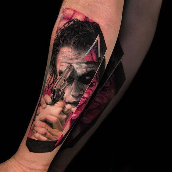 Joker tattoo on the forearm