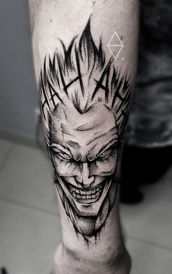 Joker tattoo on the forearm