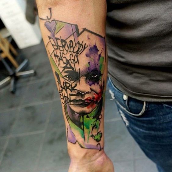 Joker tattoo on the forearm