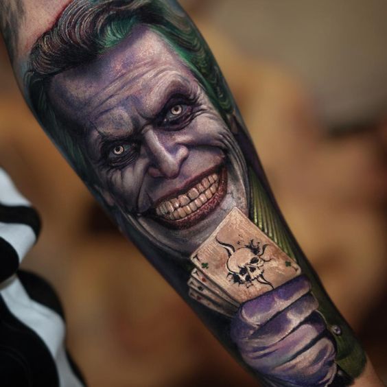 Joker tattoo on the forearm