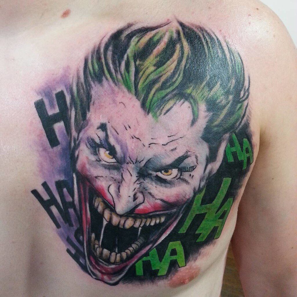 Joker tattoo on the chest