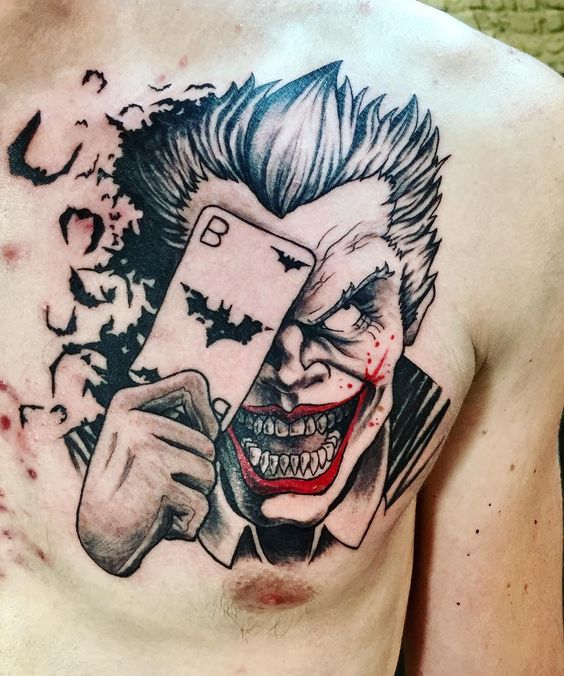 Joker tattoo on the chest 