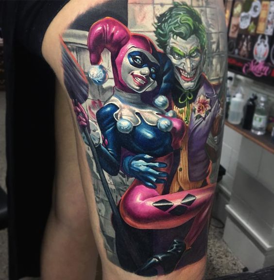 Joker tattoo on the hip for women