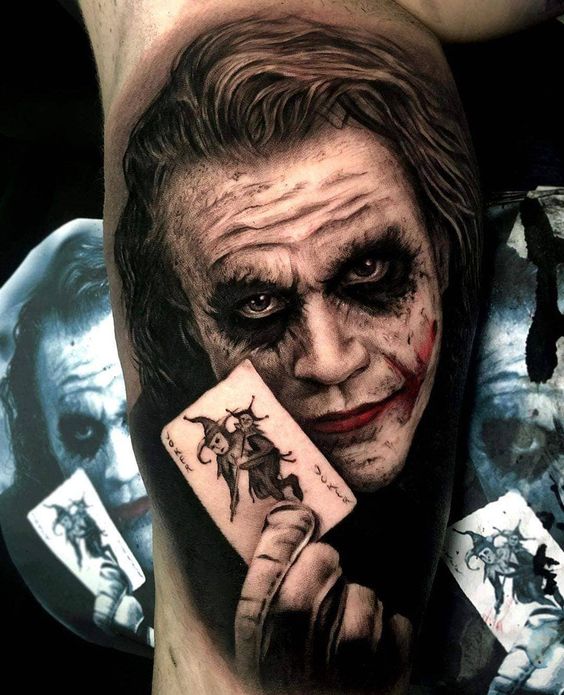 Tattoo of the joker on the shoulder for men