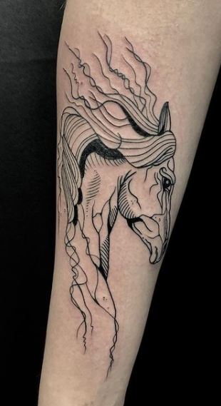 Horse tattoo on the forearm for women