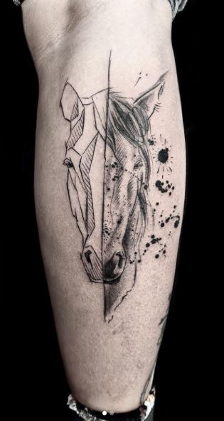 Horse tattoo on the calf for men