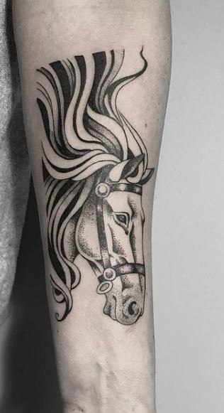 Horse tattoo on the forearm for men