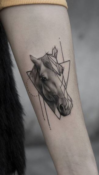 Horse tattoo on the forearm for women