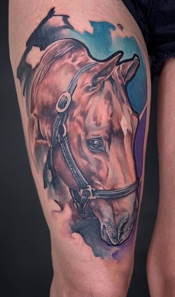 Horse tattoo on the hip for women