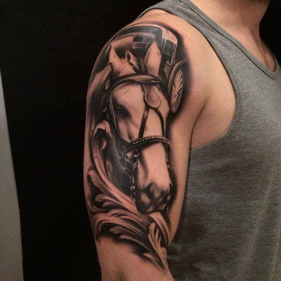 Tattoo of a horse on the shoulder for men