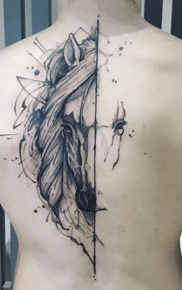 Tattoo of a horse on the back for men