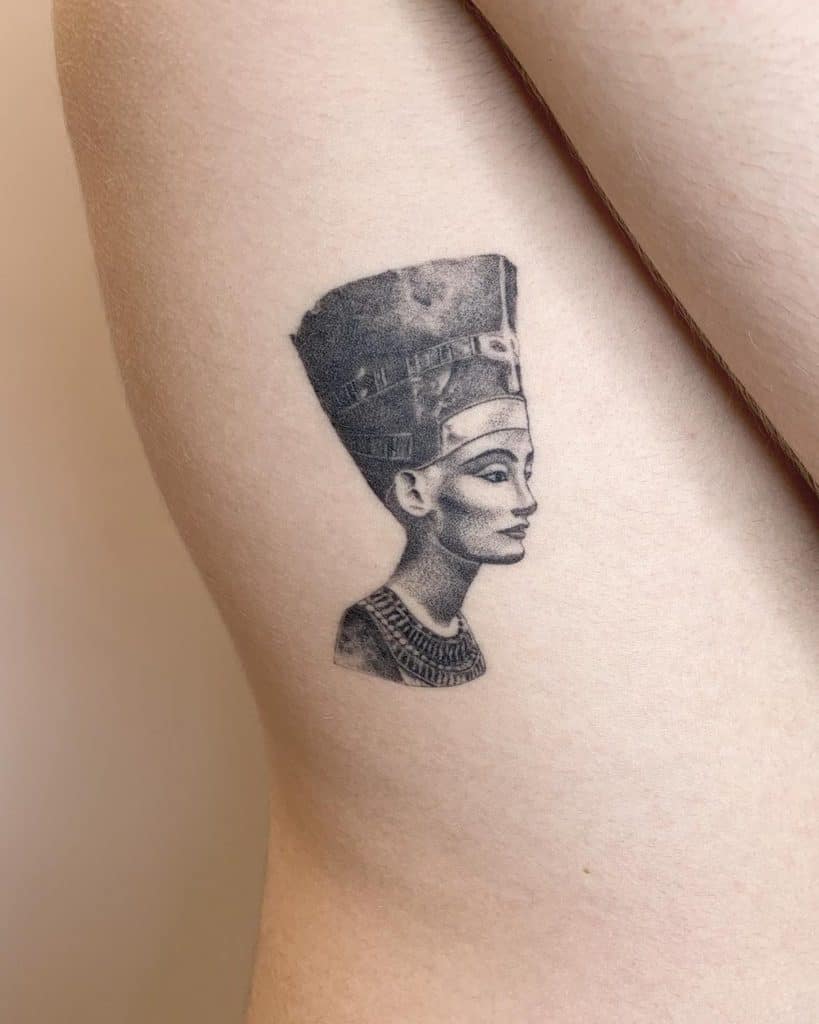 Nefertiti tattoo on the side for women