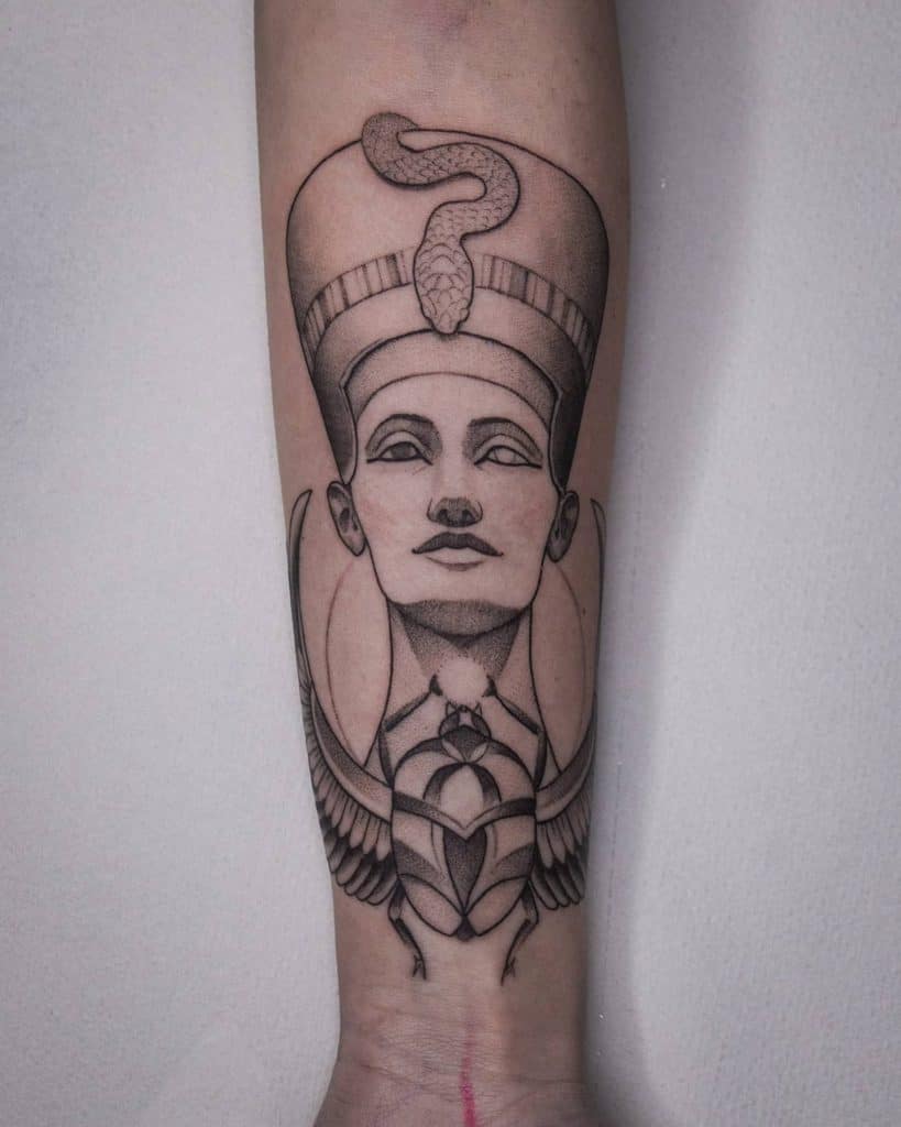 Nefertiti tattoo on the forearm for women