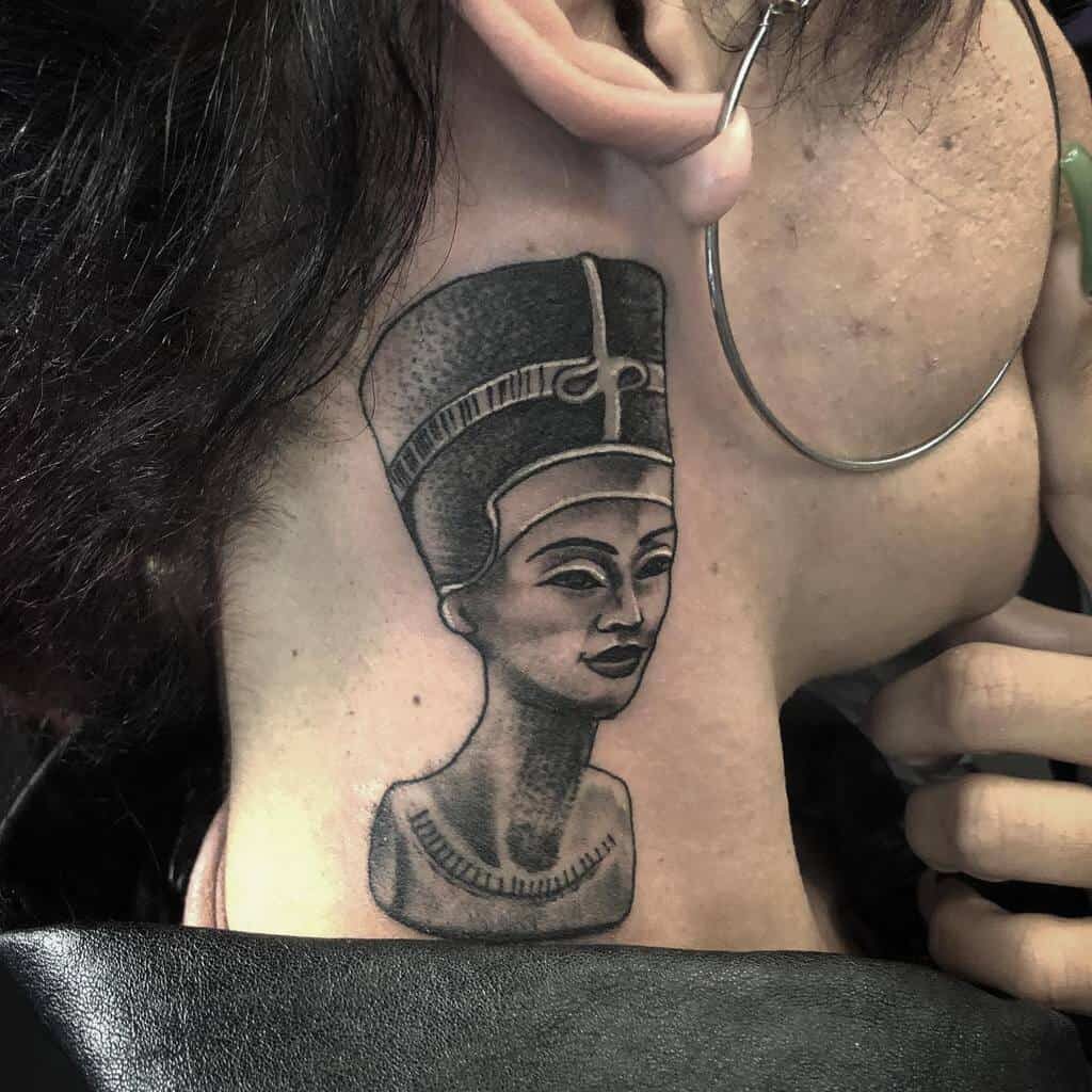 Nefertiti neck tattoo for women