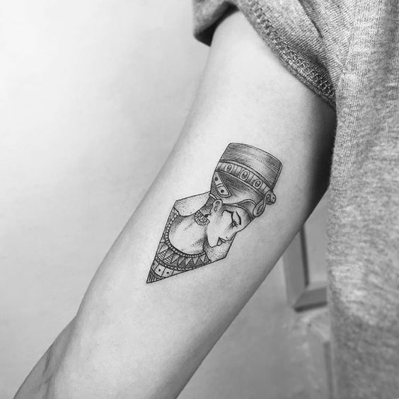 Nefertiti tattoo on the biceps for women