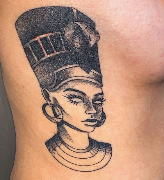 Nefertiti tattoo on the side for women