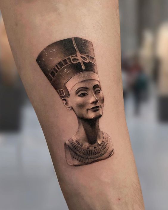 Nefertiti tattoo on the forearm for men