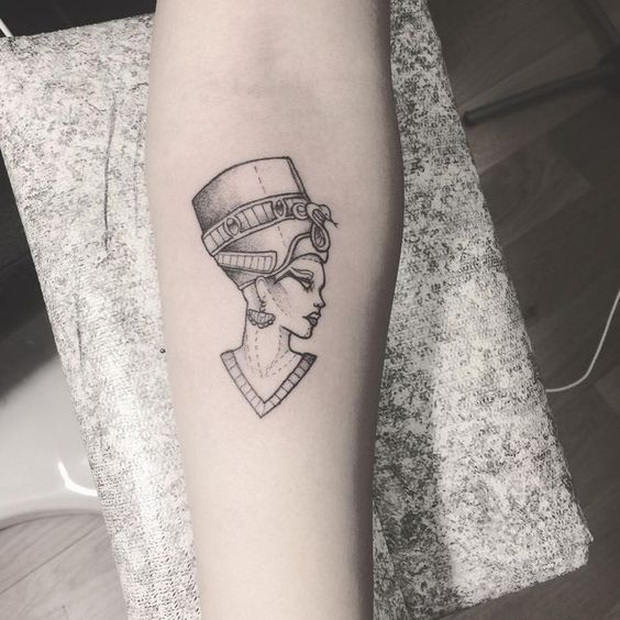 Nefertiti tattoo on the forearm for women