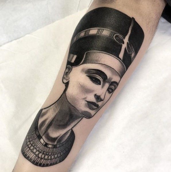 Nefertiti tattoo on the forearm for men