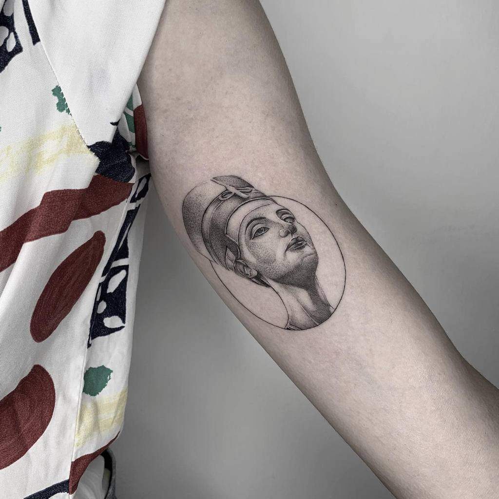 Nefertiti tattoo on the forearm for women