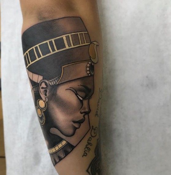 Nefertiti tattoo on the forearm for women