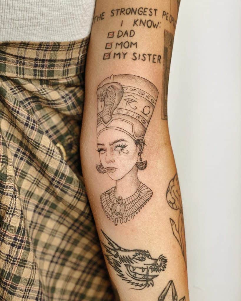 Nefertiti tattoo on the forearm for women