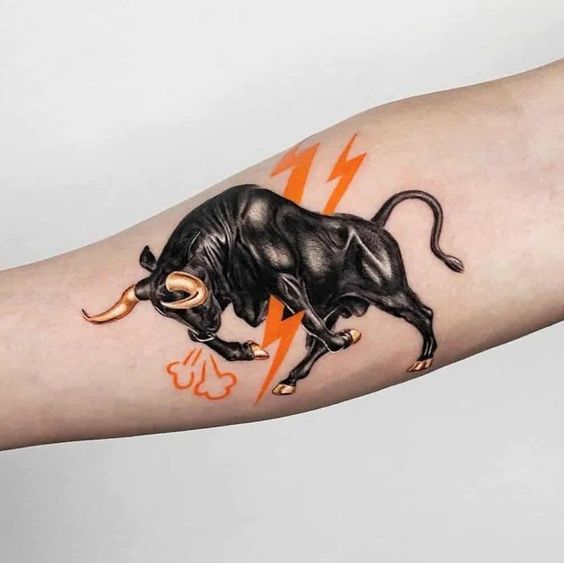 Bull tattoo on forearm for women