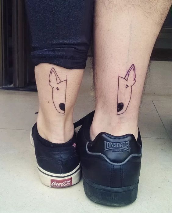 Bull Terrier tattoo on the leg