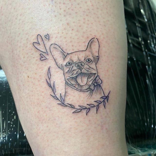 Bulldog tattoo on the leg