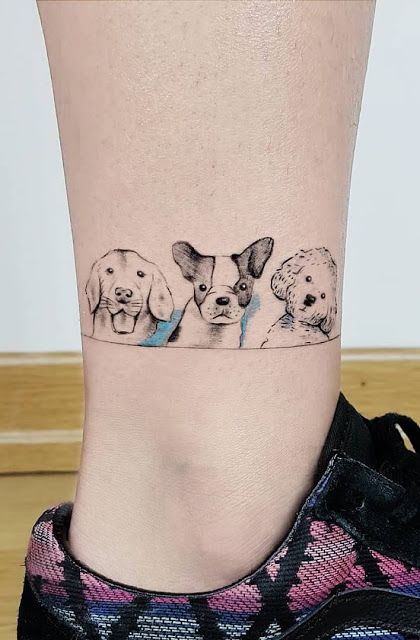 Bulldog tattoo on the shin for women