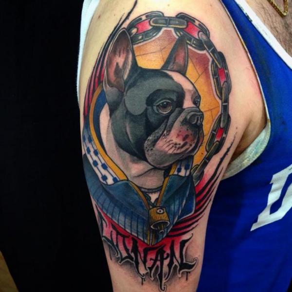 Bulldog tattoo on the shoulder for men