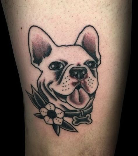 Bulldog tattoo on the hip for men