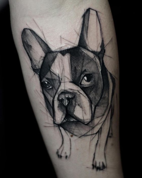 Bulldog tattoo on the leg for men