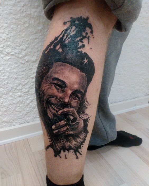 Che Guevara tattoo on the shin for men