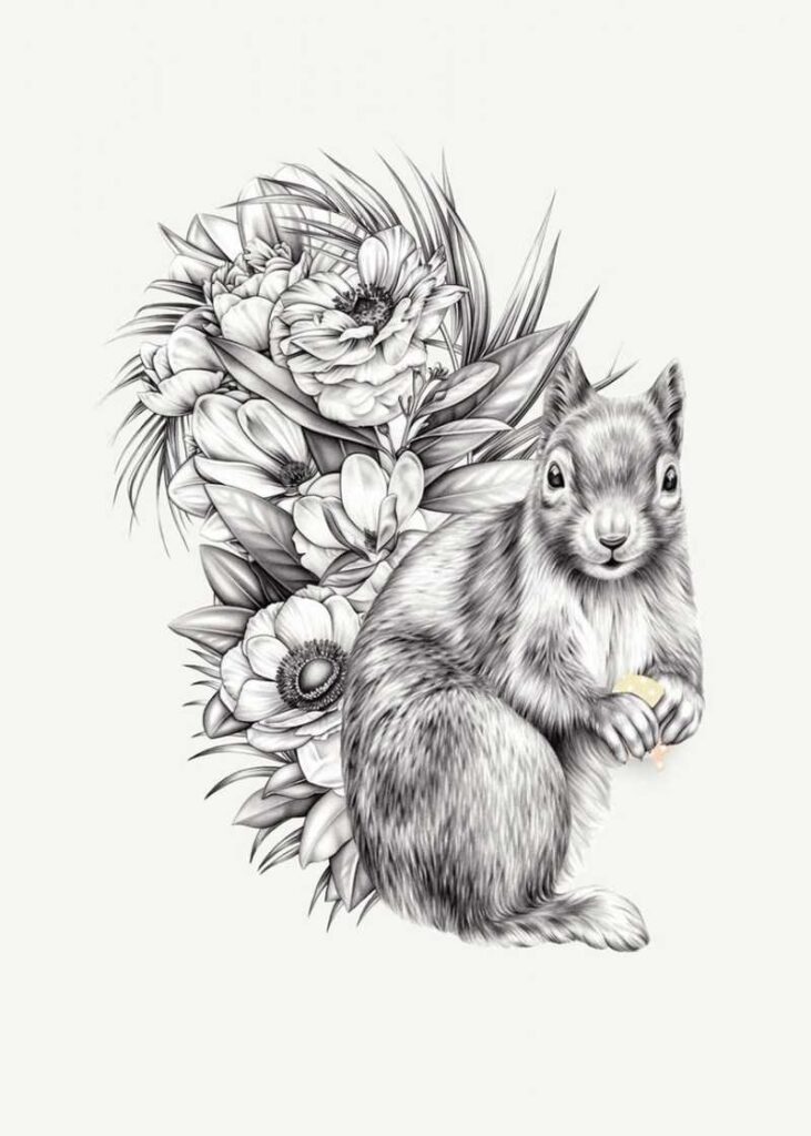 Sketch of a squirrel tattoo