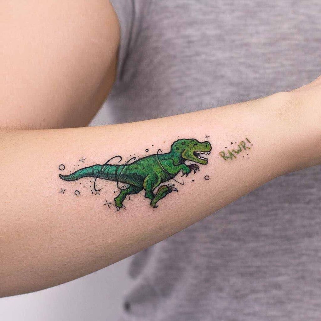 Tattoo of a dinosaur on the arm for men