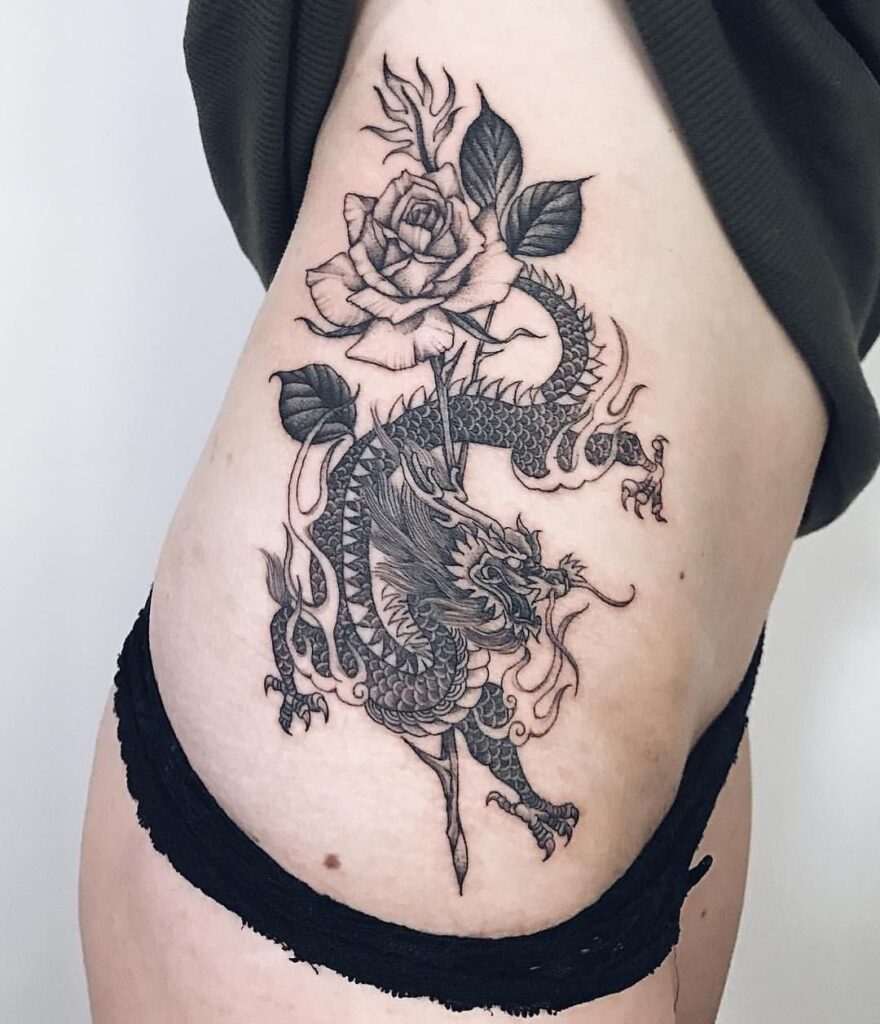 Dragon tattoo on the side for women