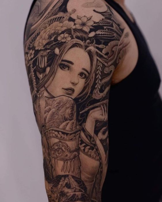 Geisha tattoo on the shoulder