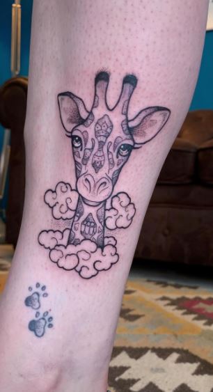 Tattoo of a giraffe on the shin for men