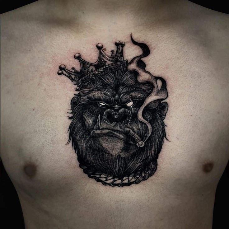 Gorilla tattoo on the chest for men