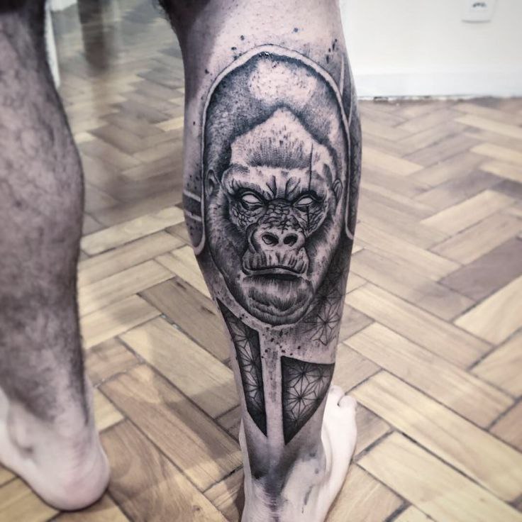 Gorilla tattoo on the calf for men